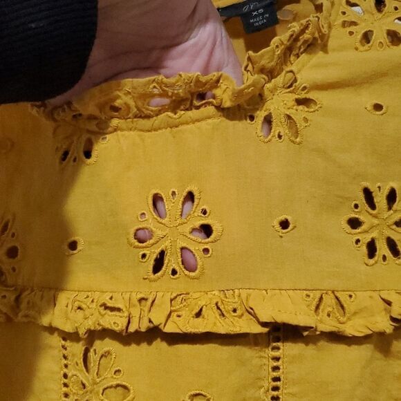 J. Crew Mustard Eyelet Long Sleeve Mock Neck Ruffled Top Size XS - Picture 4 of 13